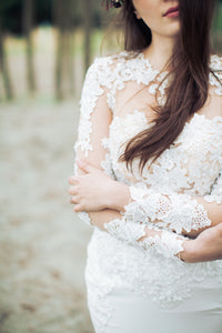 Illusion Long Sleeve Chiffon Wedding Dress  (Style # Liz PB096) - Dream Dresses by P.M.N
 - 6