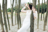 Illusion Long Sleeve Chiffon Wedding Dress  (Style # Liz PB096) - Dream Dresses by P.M.N
 - 2