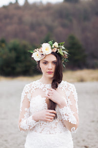Illusion Long Sleeve Chiffon Wedding Dress  (Style # Liz PB096) - Dream Dresses by P.M.N
 - 10
