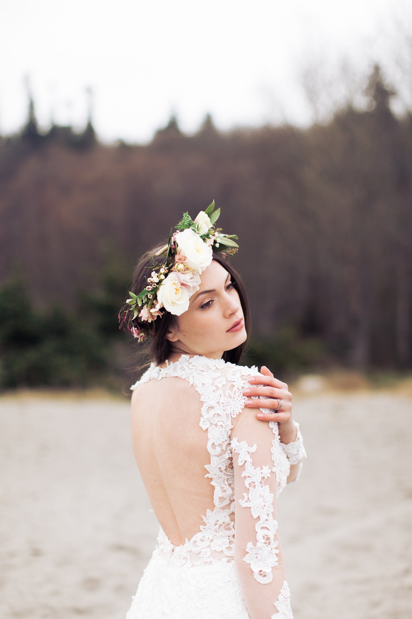 Illusion Long Sleeve Chiffon Wedding Dress  (Style # Liz PB096) - Dream Dresses by P.M.N
 - 11
