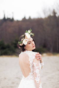 Illusion Long Sleeve Chiffon Wedding Dress  (Style # Liz PB096) - Dream Dresses by P.M.N
 - 11