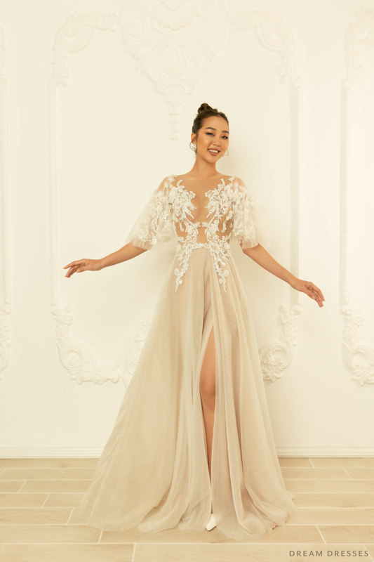 High Fashion Wedding Dress with High Slit (#FRANKIE) - Dream Dresses by P.M.N.