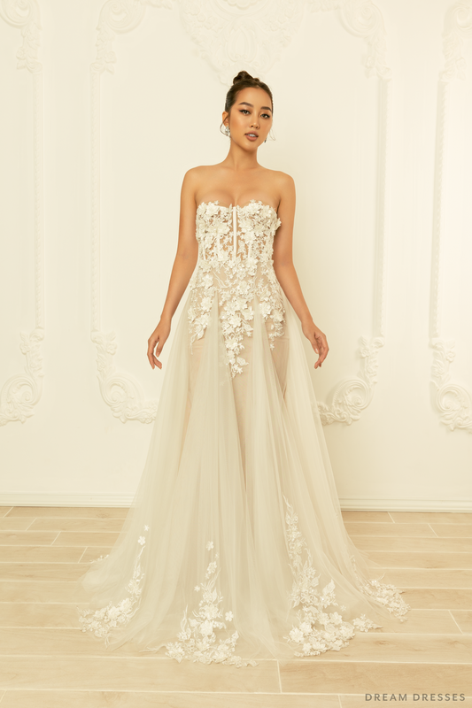 Lace Strapless Wedding Gown (#MIA) - Dream Dresses by P.M.N.