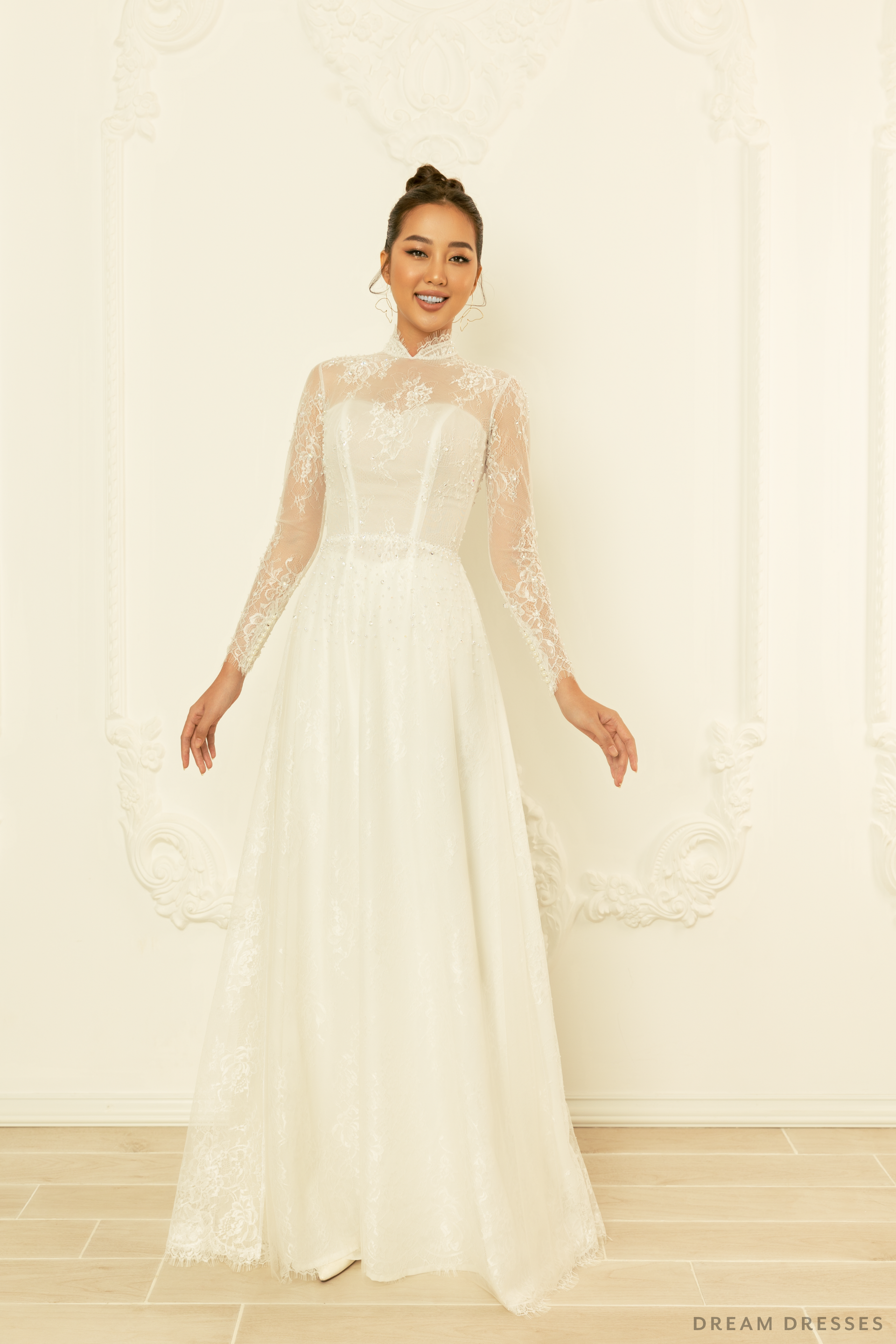 White Bridal Ao Dai | Modern Vietnamese Bridal Dress (#CALIXTA) - Dream Dresses by P.M.N.