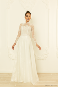 White Bridal Ao Dai | Modern Vietnamese Bridal Dress (#CALIXTA) - Dream Dresses by P.M.N.