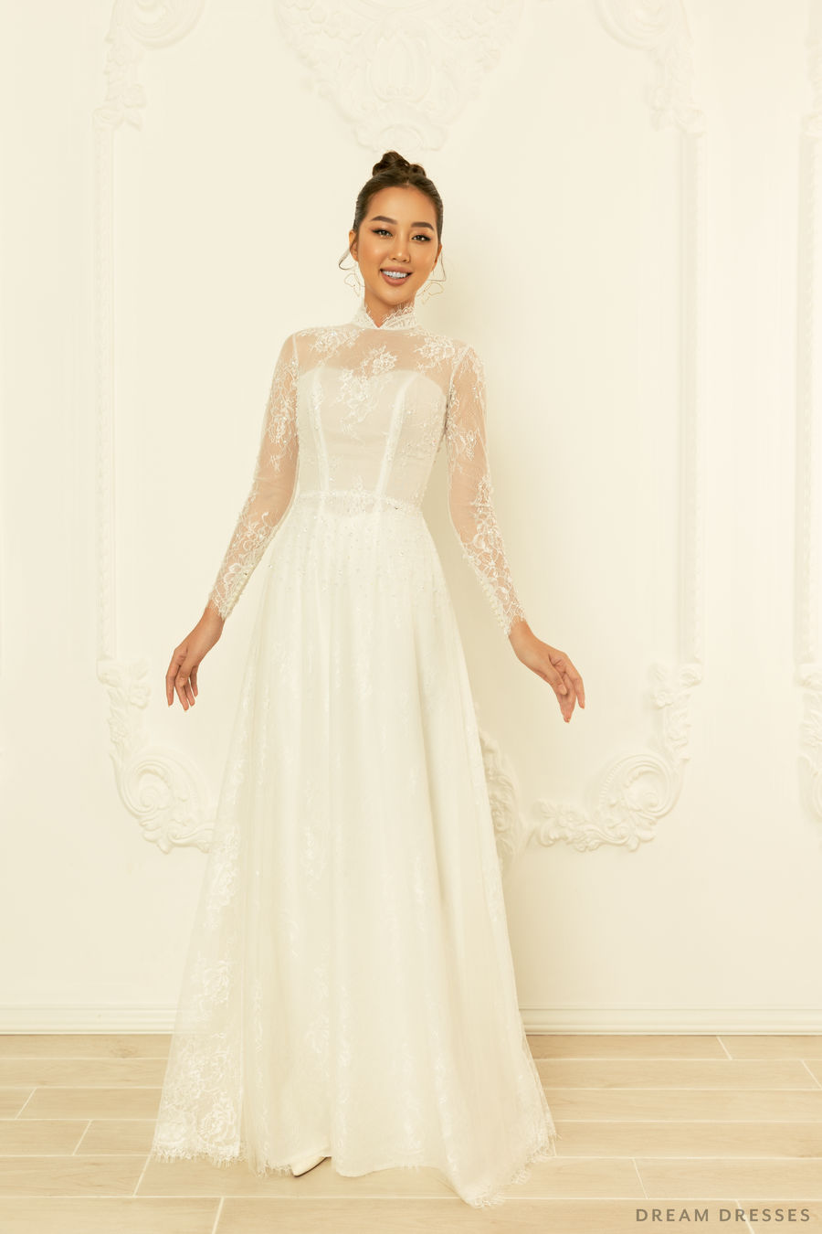 White Bridal Ao Dai | Modern Vietnamese Bridal Dress (#CALIXTA) - Dream Dresses by P.M.N.