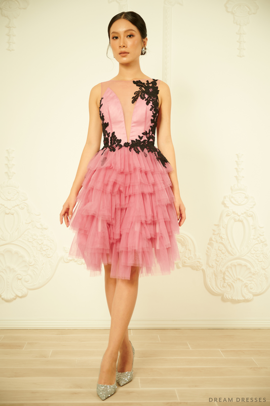 Pink Ruffle Cocktail Dress (#CRISTIANA) - Dream Dresses by P.M.N.