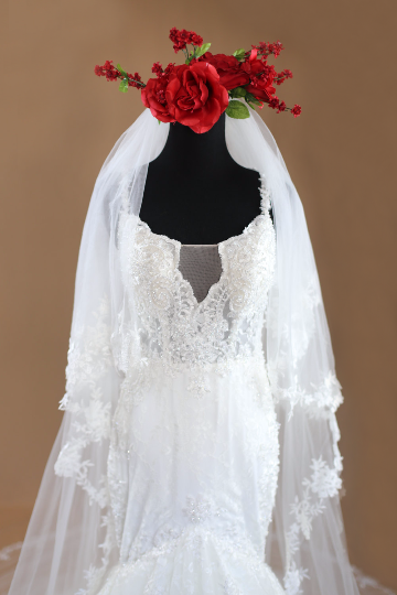 Floral Lace Wedding Veil with Blusher (#Danica)