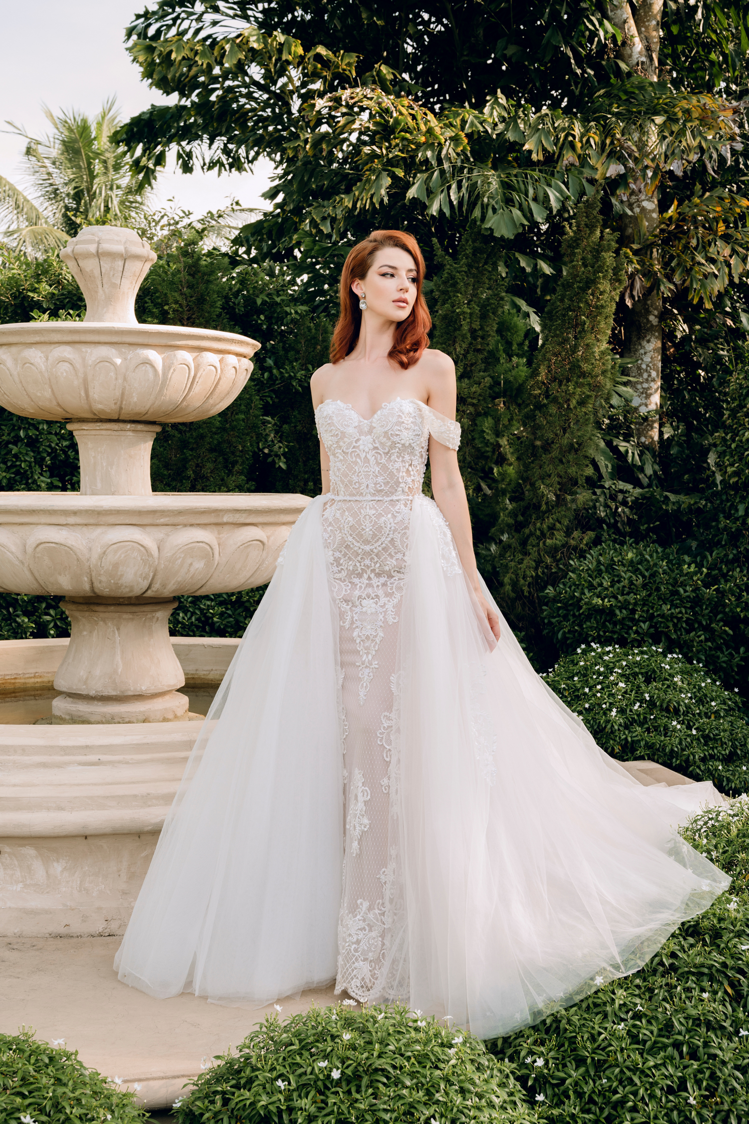 Blush Mermaid Wedding Dress with Removable Overskirt