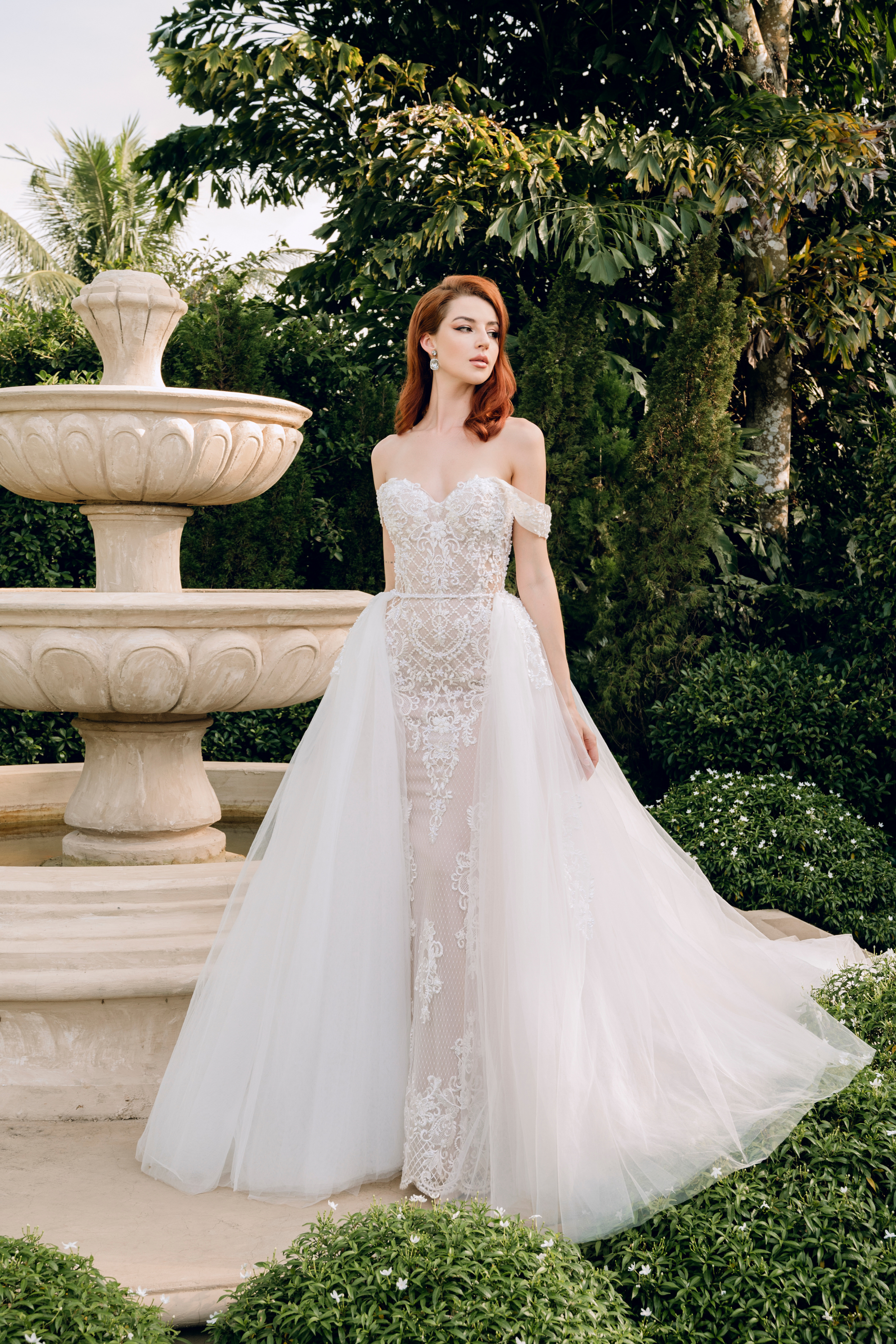 Blush Mermaid Wedding Dress with Removable Overskirt (#BELVA) - Dream Dresses by P.M.N.