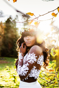 Nude Tulle Bridal Crop Top with White Lace (#MARENA) - Dream Dresses by P.M.N.