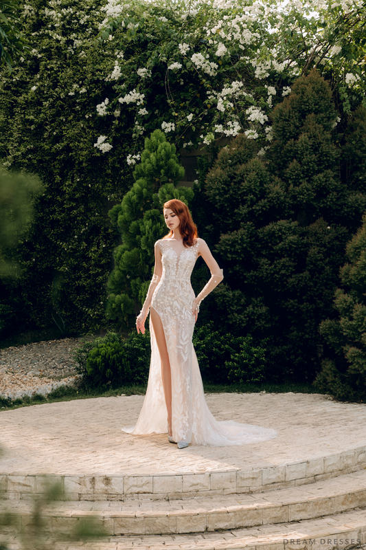 Couture Lace Wedding Dress with High Slit (#KRISTIN) - Dream Dresses by P.M.N.