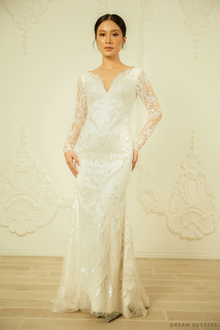 Long Sleeves Sheath Wedding Dress (#DOROTEA)