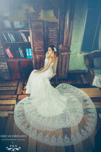 SAMPLE SALE/ Sweetheart Strapless Wedding Dress with Three Layer Long Train (# PB094) - Dream Dresses by P.M.N
 - 6