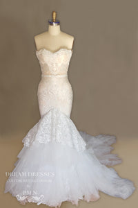 Lace Trumpet Wedding Dress With Four Layer Extended Long Train (Style # Chisa PB081) - Dream Dresses by P.M.N
 - 12
