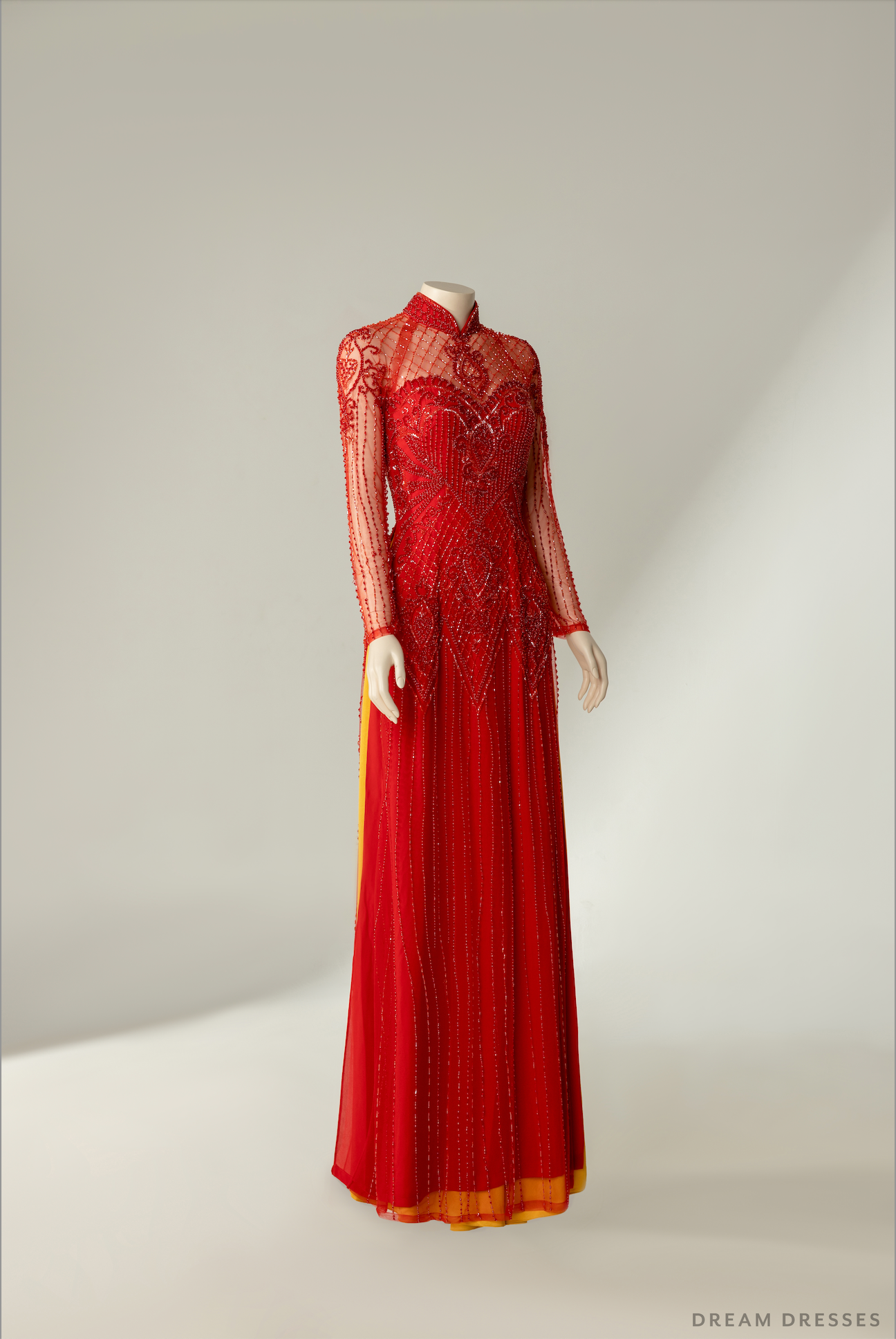 Red Bridal Ao Dai | Vietnamese Bridal Dress with Embellishments (#DAMITA)