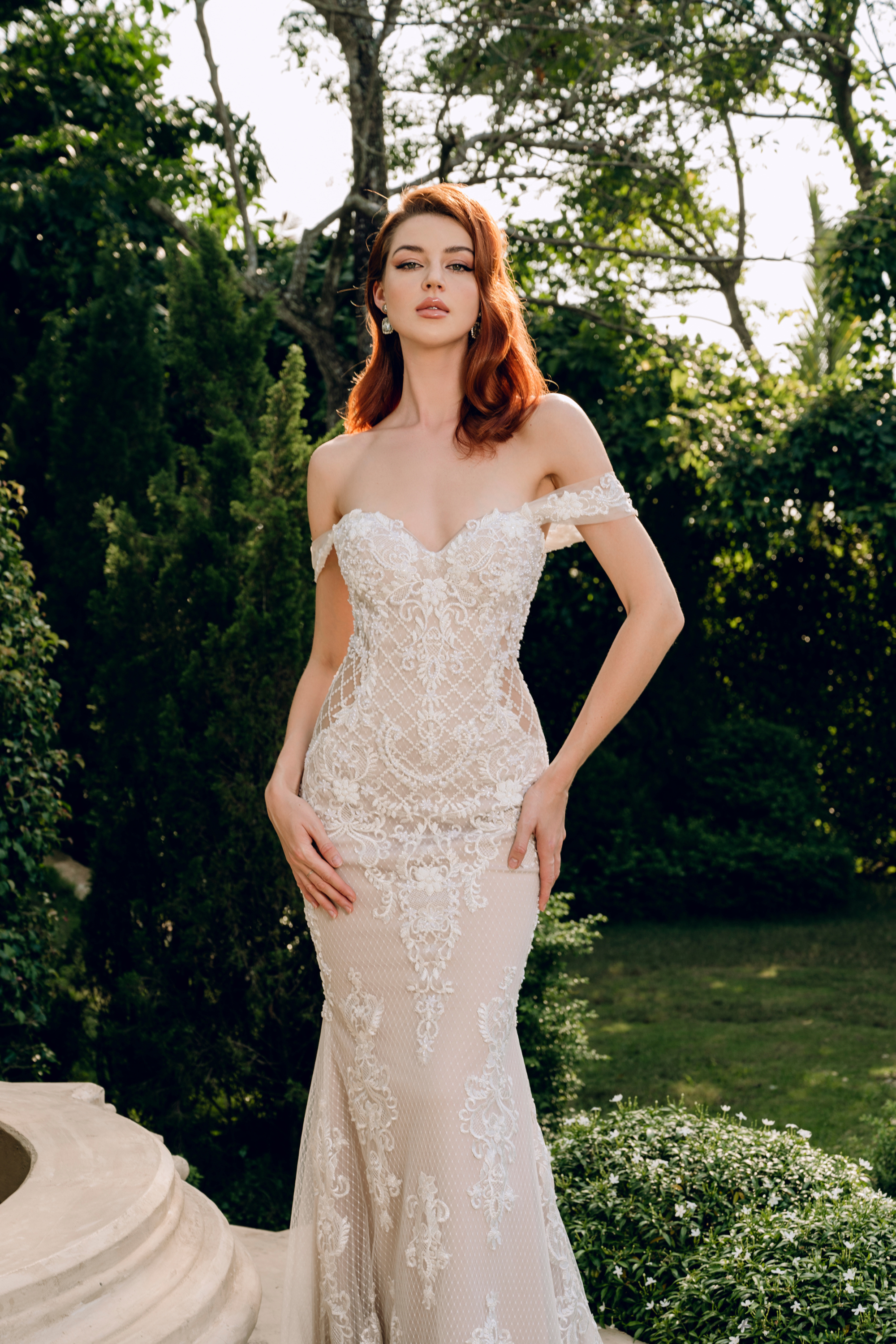 Blush Mermaid Wedding Dress with Removable Overskirt Belva