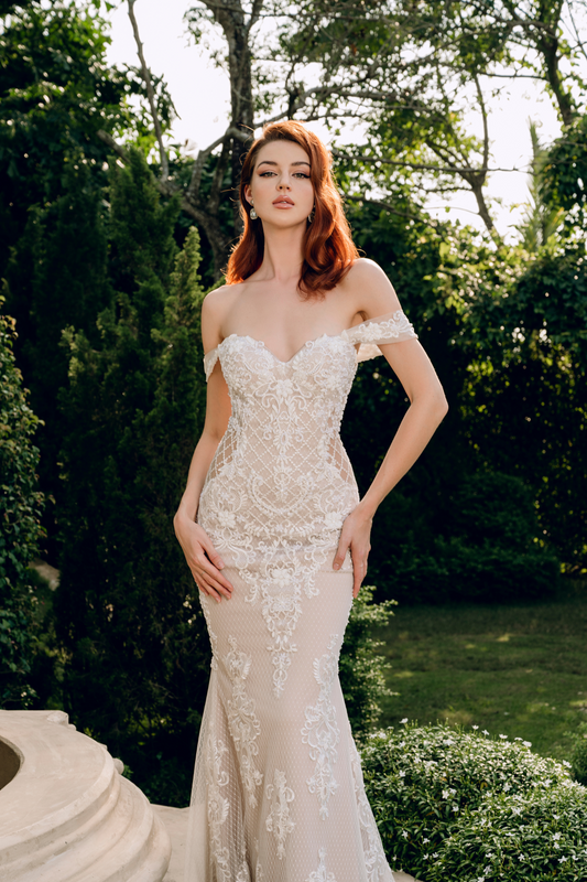 Blush Mermaid Wedding Dress with Removable Overskirt (#BELVA) - Dream Dresses by P.M.N.