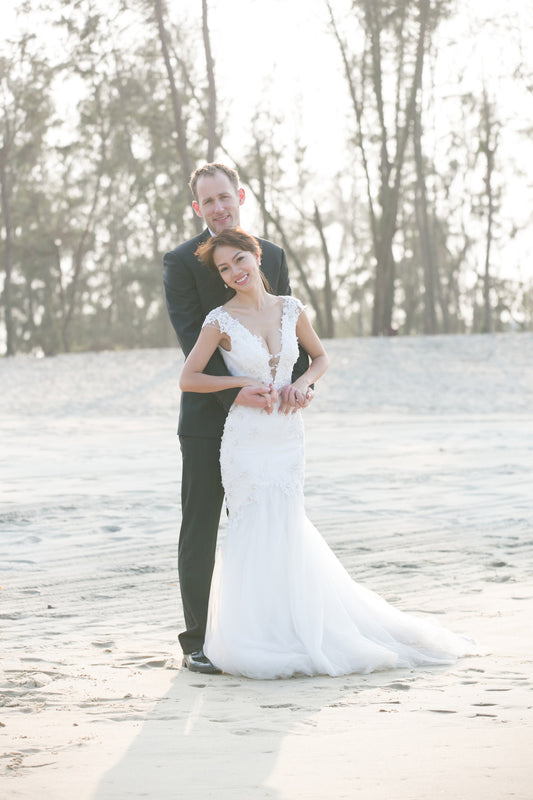 Custom Made Mermaid Wedding Dress With V-Deep Neckline (Style #PB157) - Dream Dresses by P.M.N
 - 1