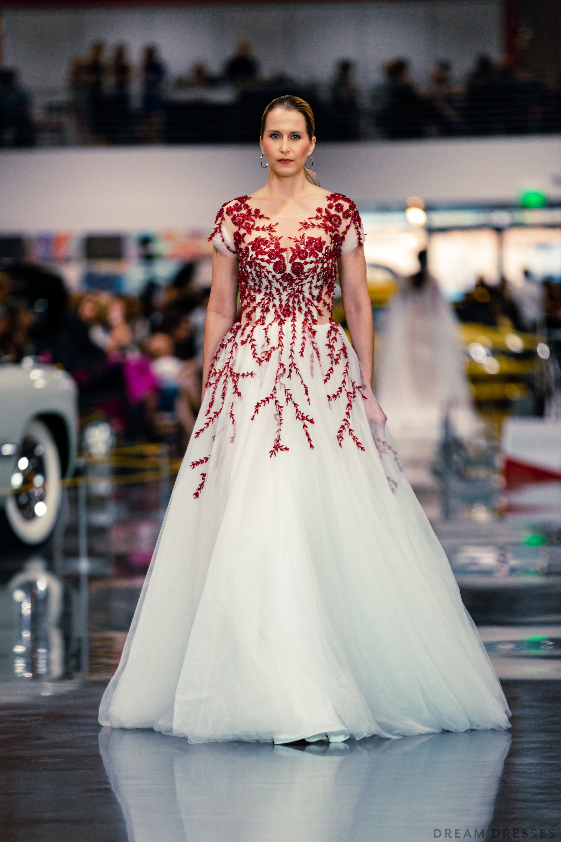 A-line Wedding Gown with Red Lace (#Nakia ) - Dream Dresses by P.M.N.