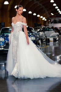 Blush Mermaid Wedding Dress with Removable Overskirt (#BELVA) - Dream Dresses by P.M.N.