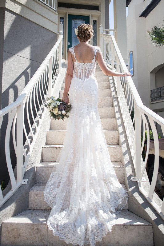 Couture Sheer Bodice Mermaid Wedding Dress (Style Nicole #PB239) - Dream Dresses by P.M.N
 - 6