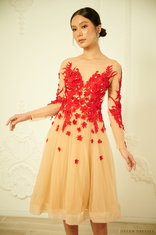 Short Red Dress with Embroidery (#NICOLETTA) - Dream Dresses by P.M.N.
