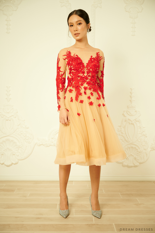 Short Red Dress with Embroidery (#NICOLETTA) - Dream Dresses by P.M.N.