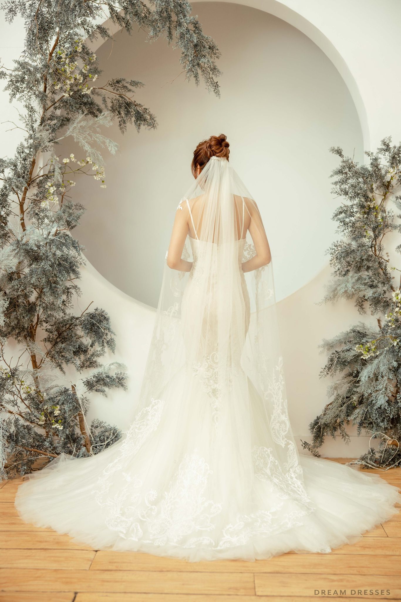 Chapel Length Wedding Veil with Couture Lace (#BELLA) - Dream Dresses by P.M.N.