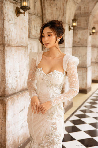 Detachable Bridal Long Sleeves with Sequins and Pearls (#AMANDA)