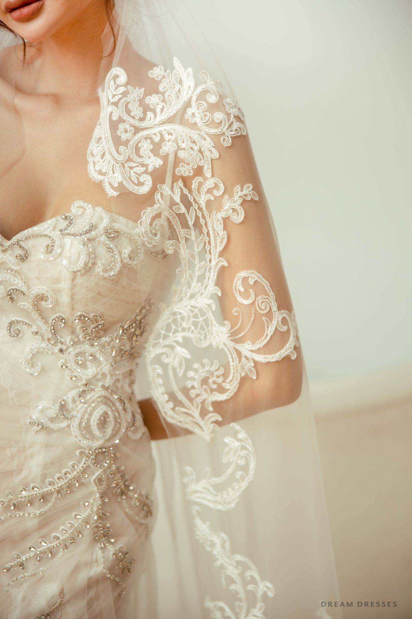 Chapel Length Wedding Veil with Couture Lace (#BELLA) - Dream Dresses by P.M.N.