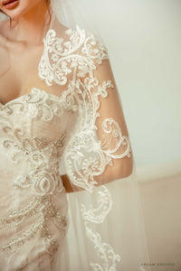 Chapel Length Wedding Veil with Couture Lace (#BELLA) - Dream Dresses by P.M.N.