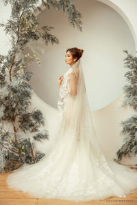 Chapel Length Wedding Veil with Couture Lace (#BELLA) - Dream Dresses by P.M.N.
