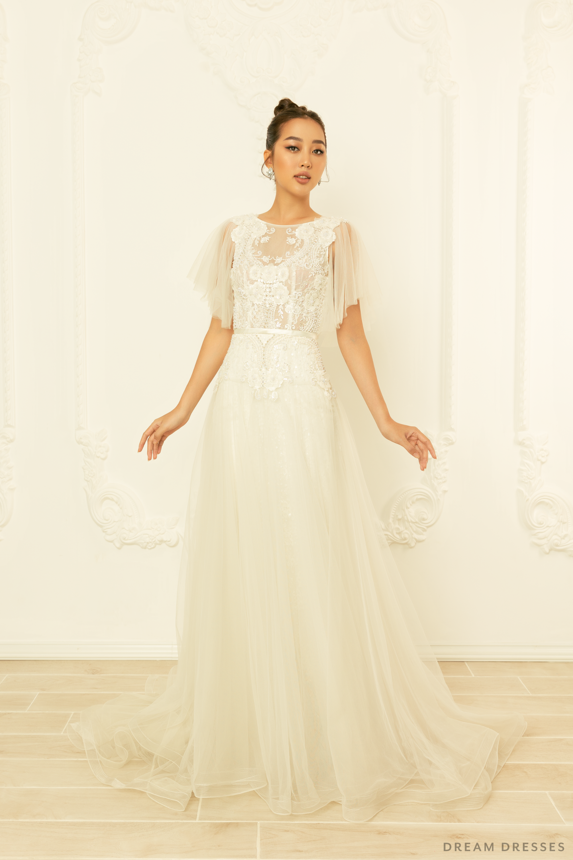 Tulle A-line Wedding Dress with Floral Lace (#NORAH)