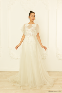 Tulle A-line Wedding Dress with Floral Lace (#NORAH) - Dream Dresses by P.M.N.