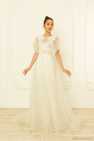 Tulle A-line Wedding Dress with Floral Lace (#NORAH)