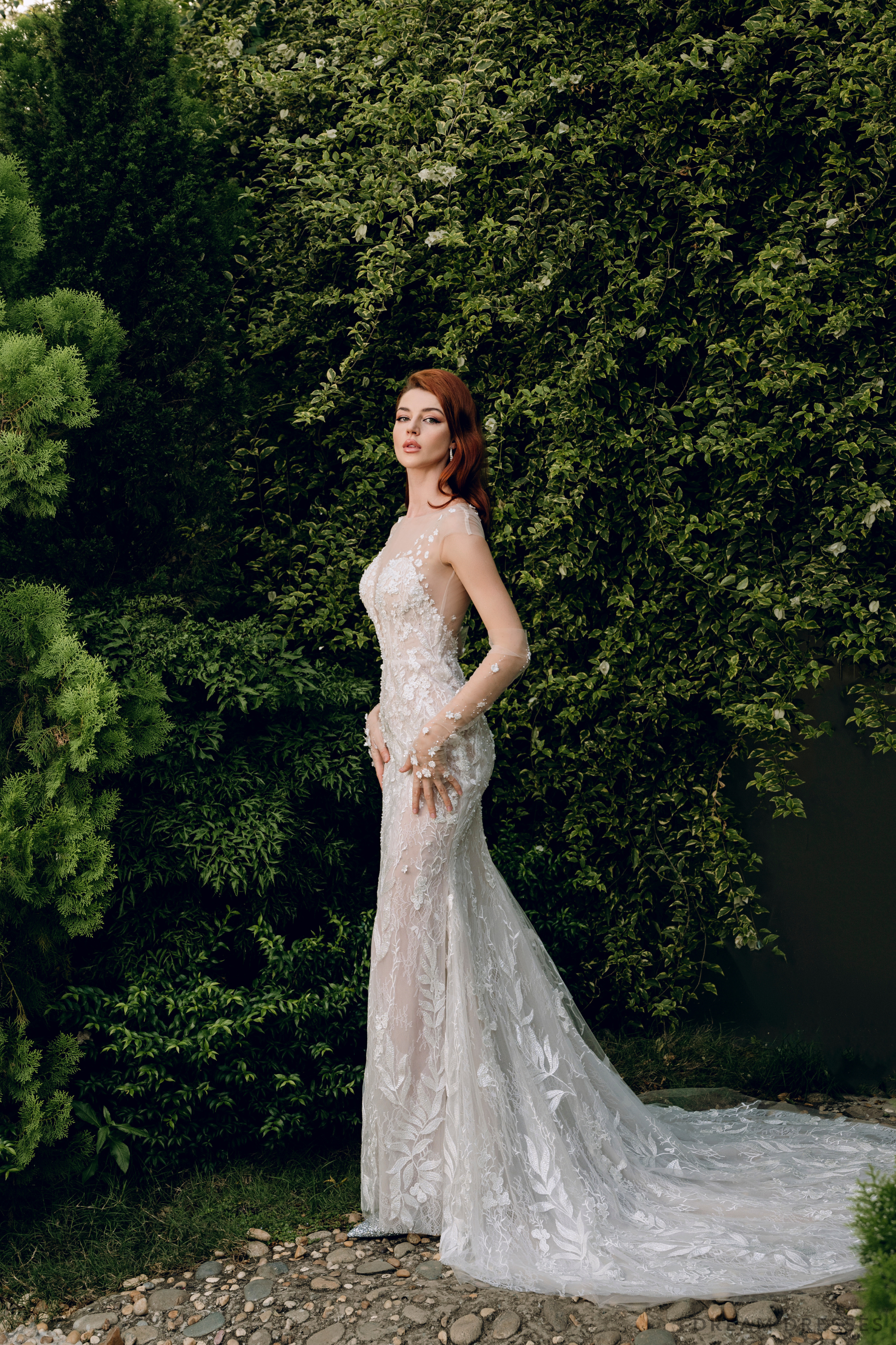 Couture Lace Wedding Dress with High Slit (#KRISTIN)