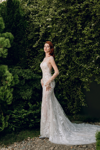 Couture Lace Wedding Dress with High Slit (#KRISTIN) - Dream Dresses by P.M.N.