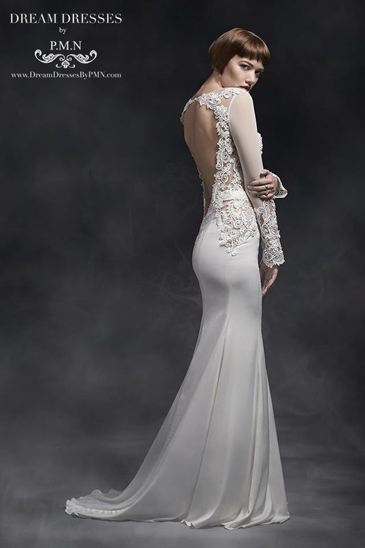 Long Sleeve Wedding Dress With Lace Top (#SS16101) - Dream Dresses by P.M.N
 - 1