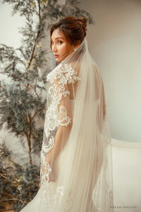 Chapel Length Wedding Veil with Couture Lace (#BELLA) - Dream Dresses by P.M.N.