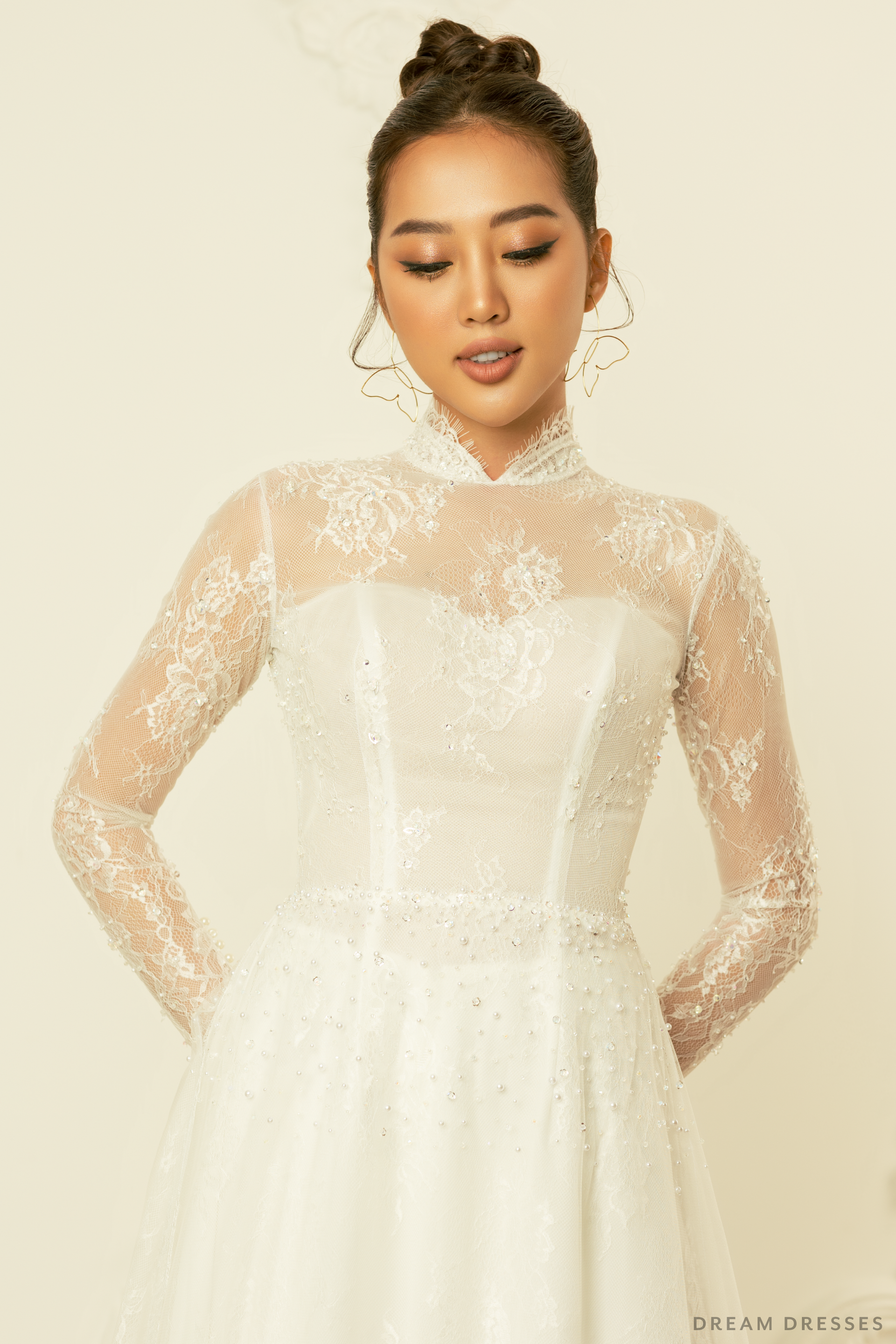 White Bridal Ao Dai | Modern Vietnamese Bridal Dress (#CALIXTA) - Dream Dresses by P.M.N.