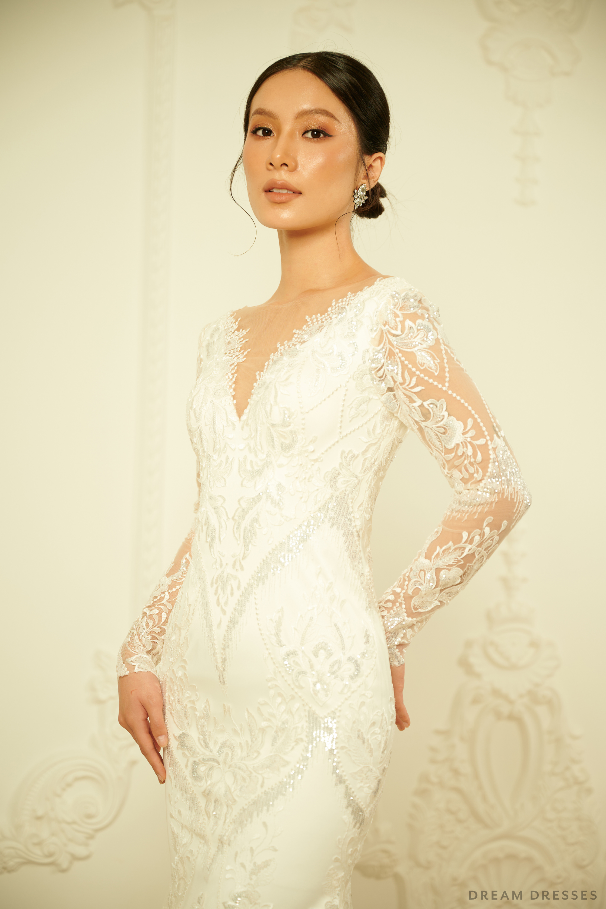 Long Sleeves Sheath Wedding Dress (#DOROTEA)