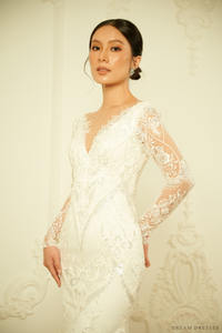 Long Sleeves Sheath Wedding Dress (#DOROTEA) - Dream Dresses by P.M.N.