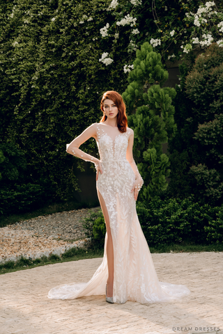 Couture Lace Wedding Dress with High Slit (#KRISTIN)