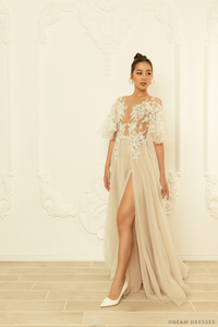 High Fashion Wedding Dress with High Slit (#FRANKIE) - Dream Dresses by P.M.N.