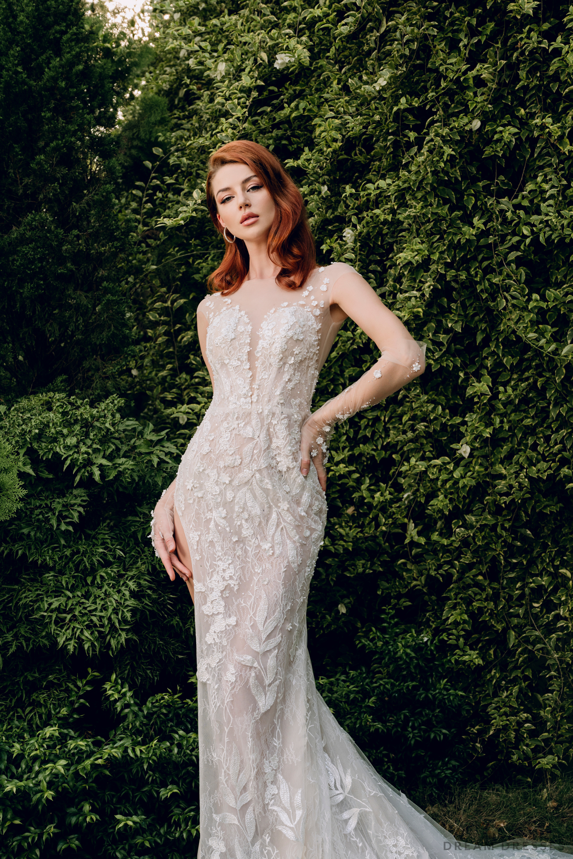 Couture Lace Wedding Dress with High Slit (#KRISTIN)