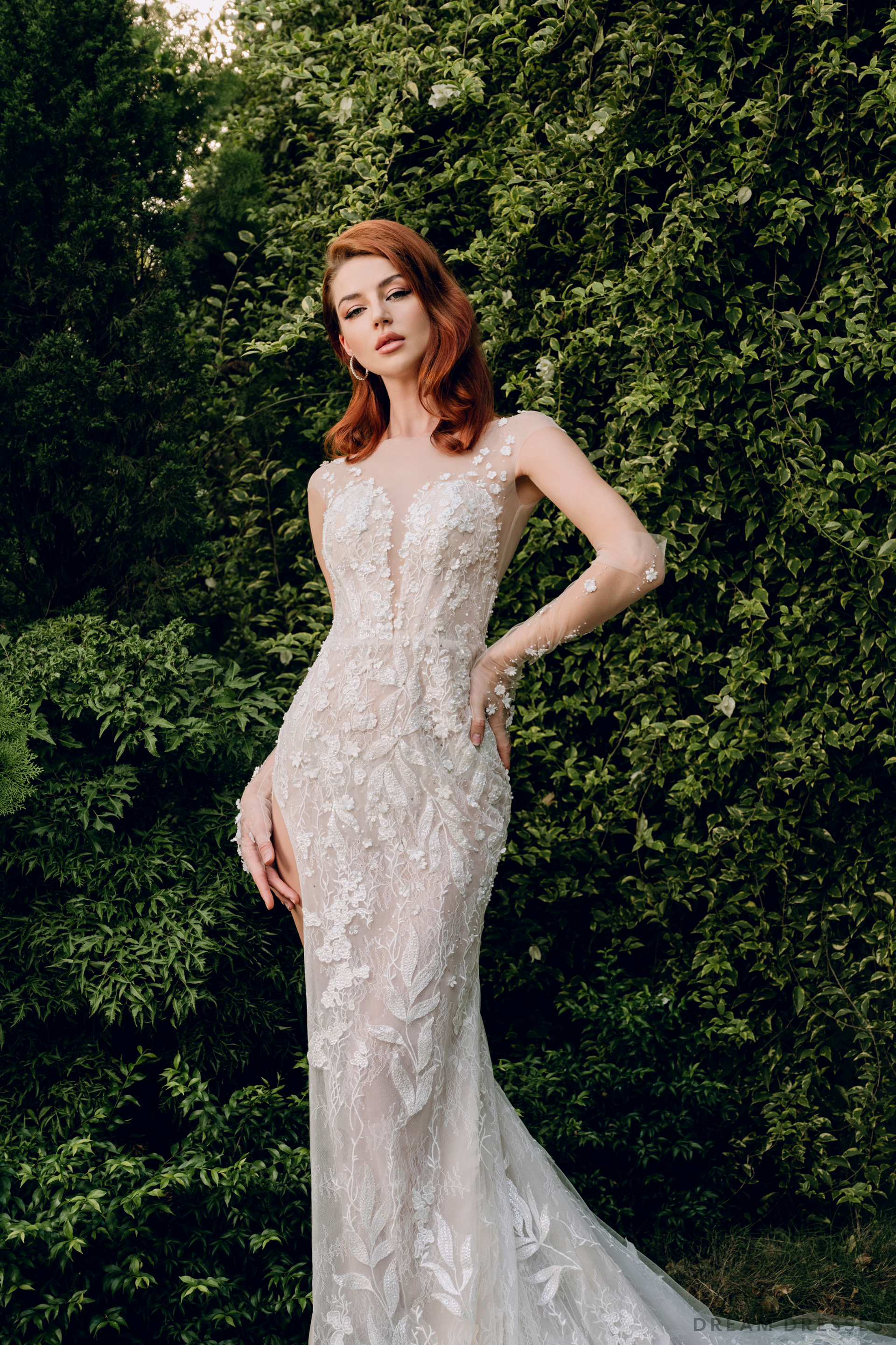 Couture Lace Wedding Dress with High Slit (#KRISTIN) - Dream Dresses by P.M.N.