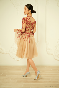 Red and Nude Couture Cocktail Dress (#Regina) - Dream Dresses by P.M.N.