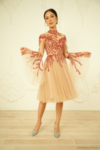 Red and Nude Couture Cocktail Dress (#Regina) - Dream Dresses by P.M.N.