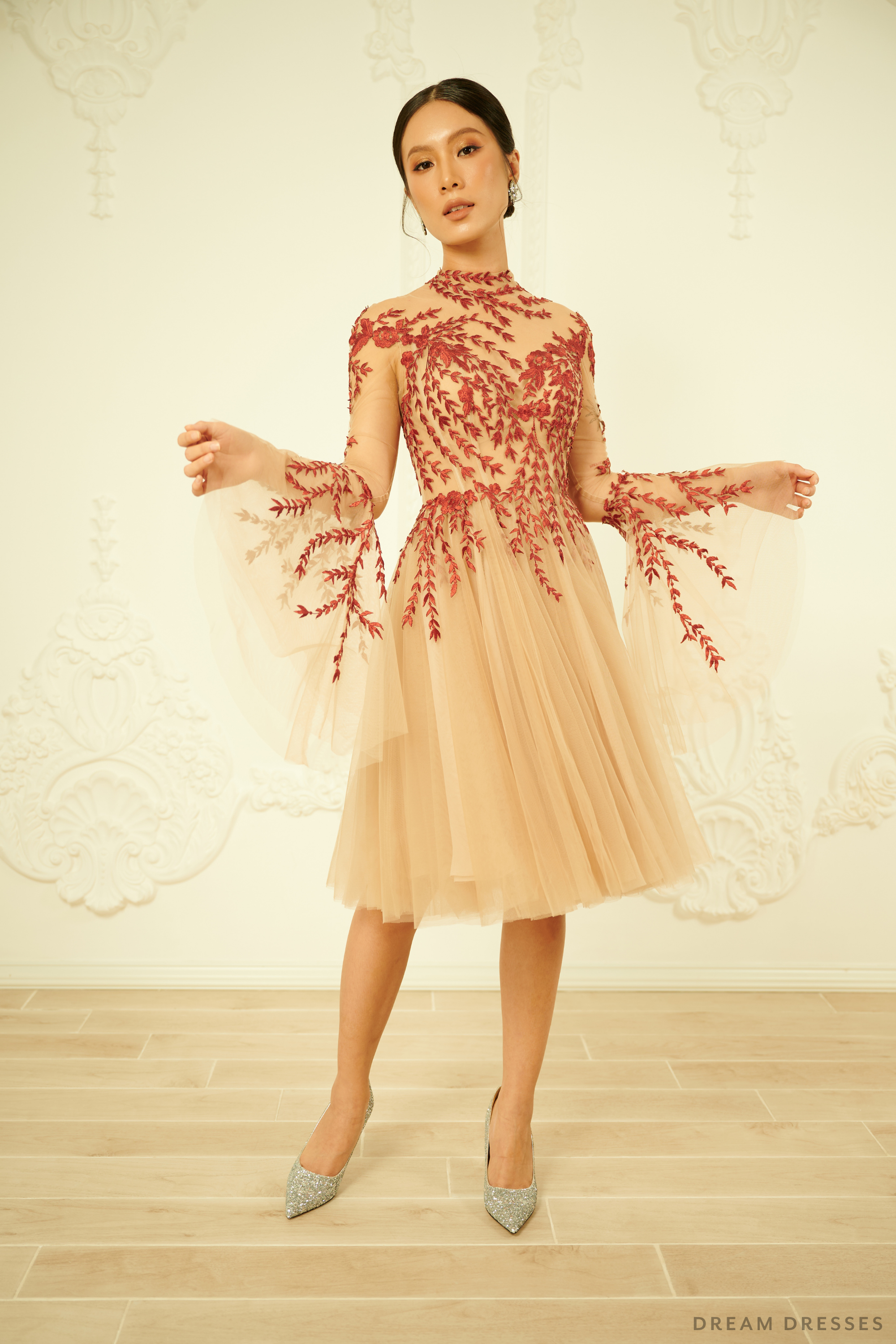 Red and Nude Couture Cocktail Dress (#Regina) - Dream Dresses by P.M.N.